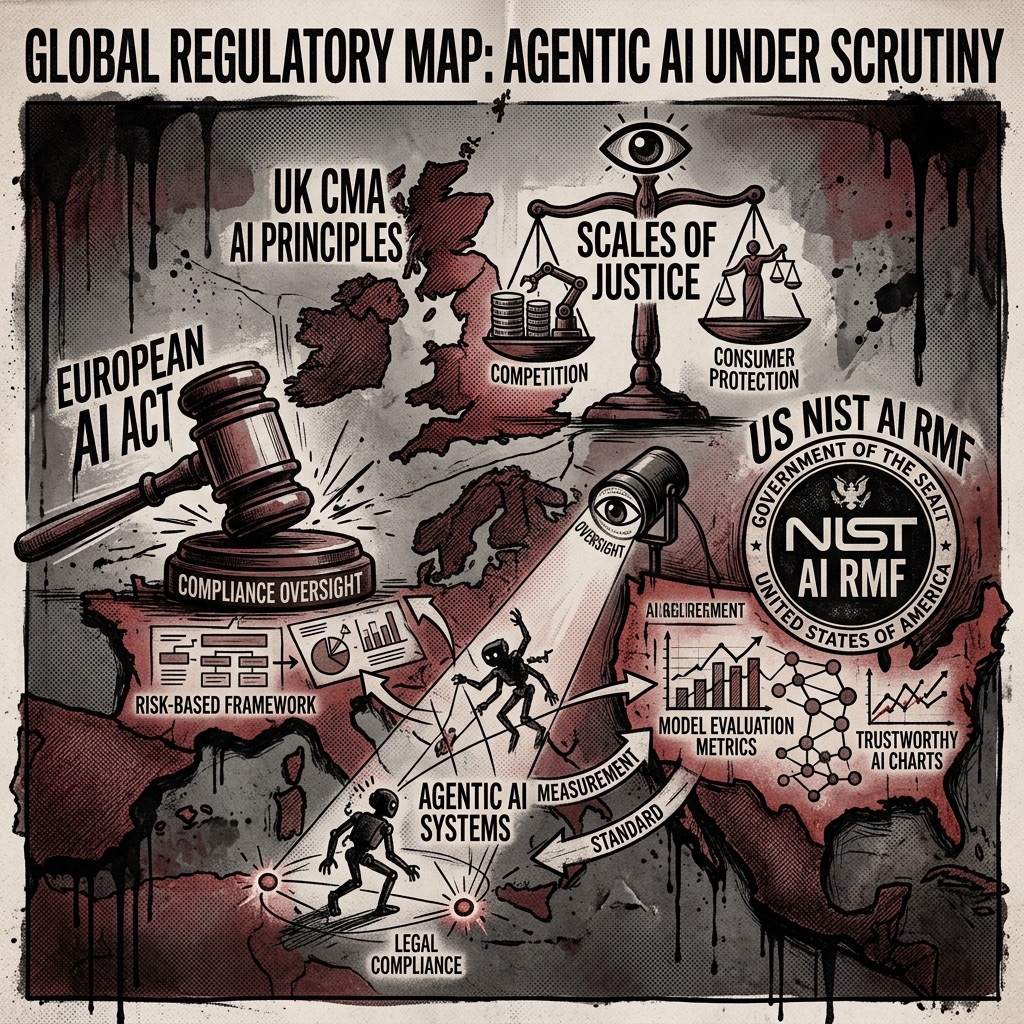 Global AI regulation UK CMA NIST agentic AI oversight