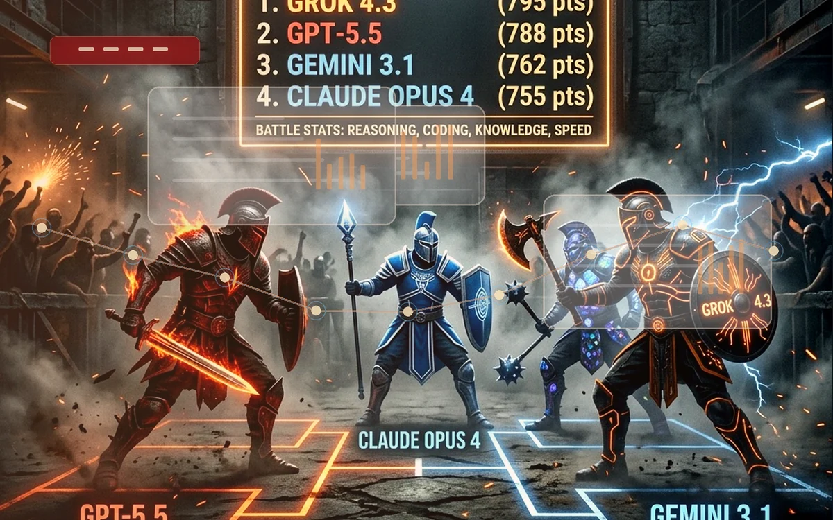 Premium frontier model comparison arena with AI benchmark overlays