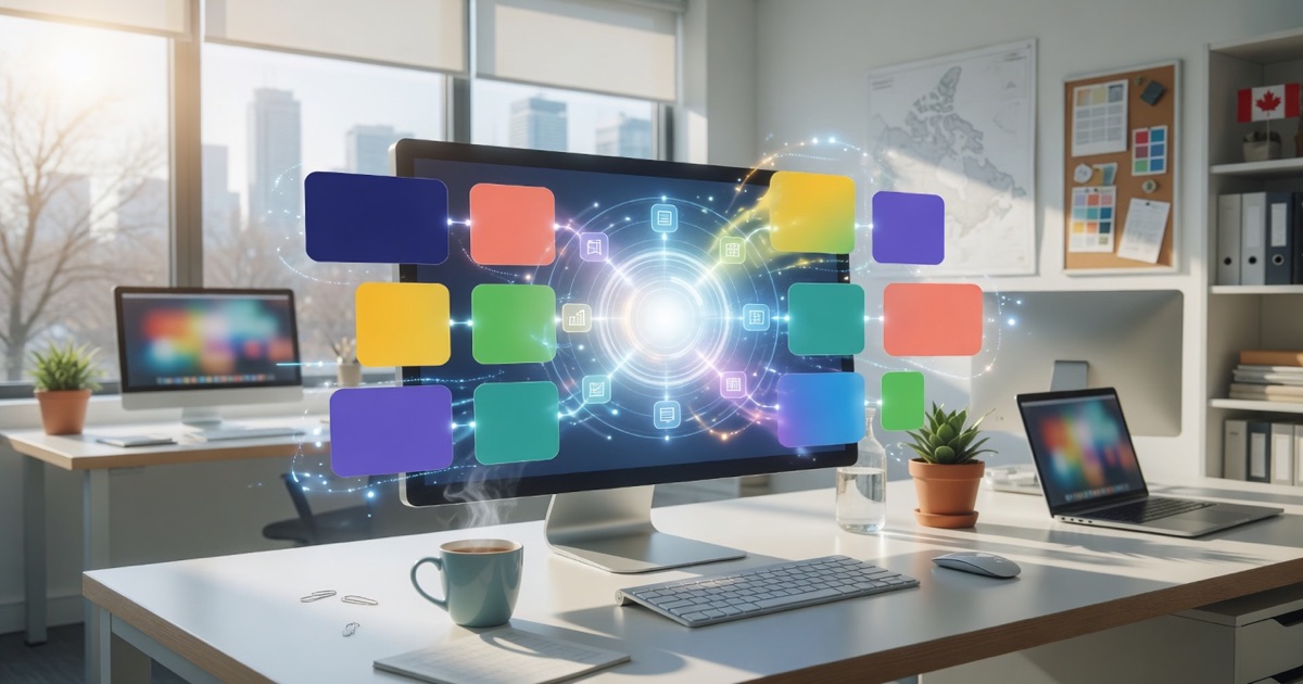 Microsoft 365 app tiles with a GPT-5.6 preferred badge and workplace workflow arrows into Word Excel PowerPoint.