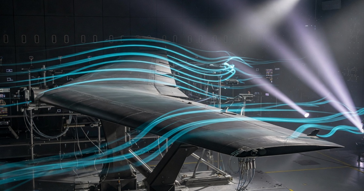 Aerospace digital twin wind-flow visualization with NVIDIA AI physics rails and a 500x speed dial.
