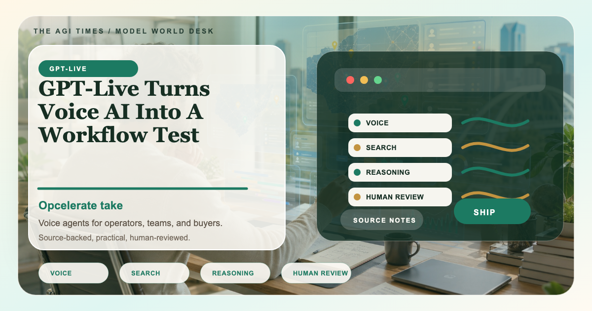 A bright editorial command room with live voice waves, source cards, a customer call lane, and a human review gate.