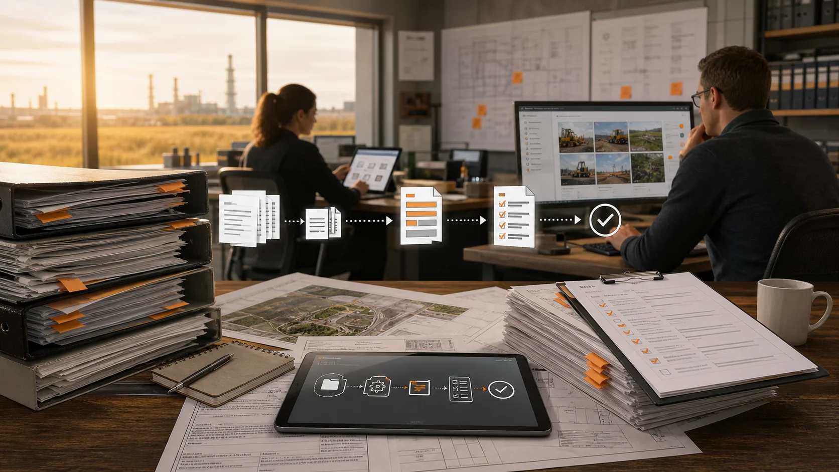Contractor reviewing tenders and job documents with AI help