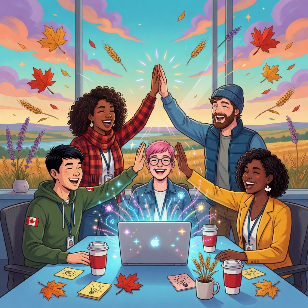 Fun illustration of a Canadian team in an AI workshop
