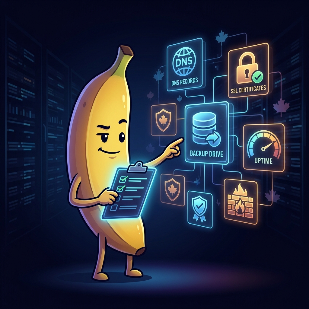 Nano Banana doing a website hosting and server audit checklist for Canadian businesses